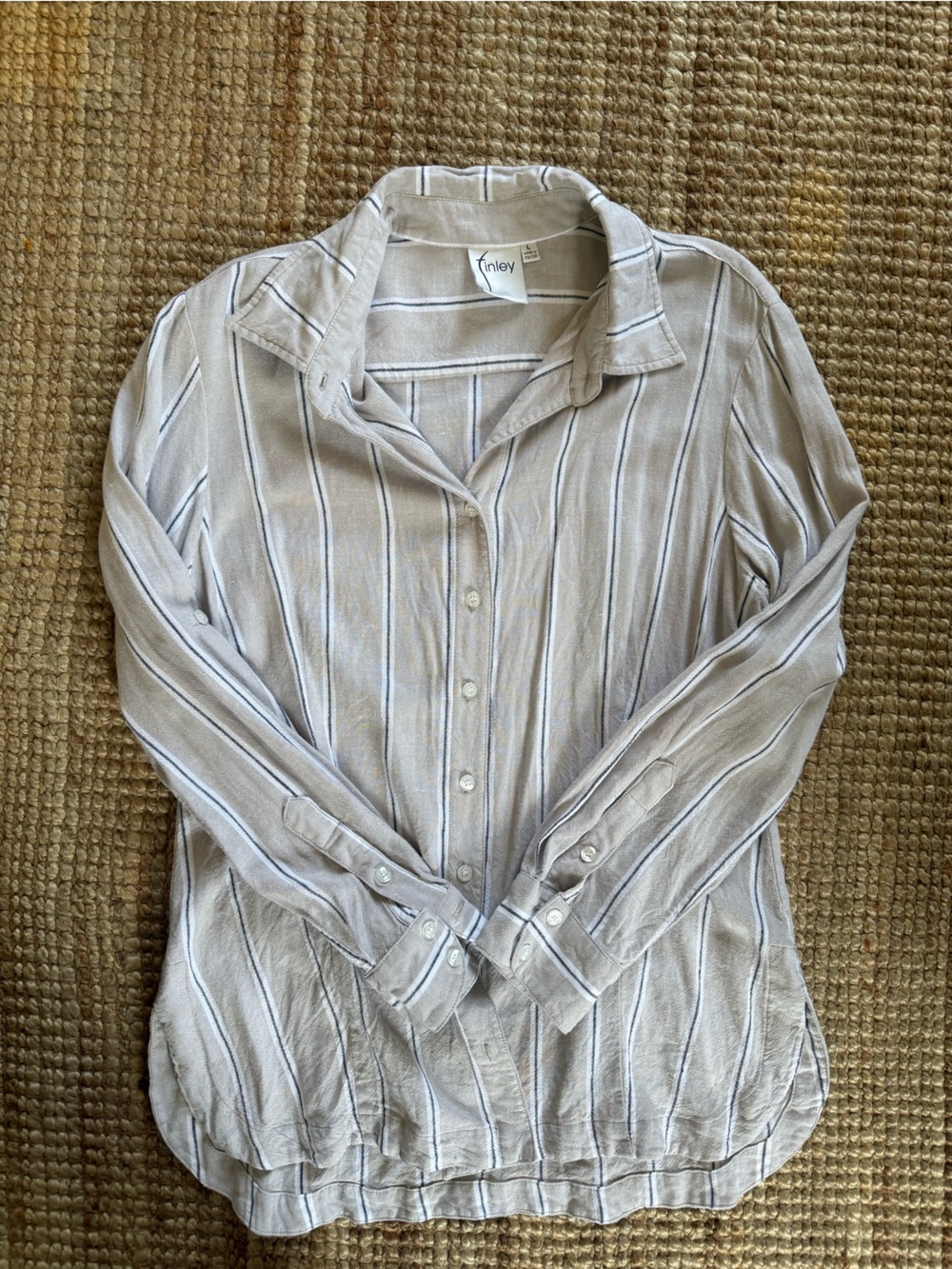 Finley Bohemian Stripe Linen Blend Button Front Shirt Made in USA Size L